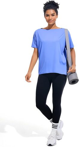 JOYSPELS Ice Silk Women's Short Sleeve Workout Shirts Quick Dry Boat Neck Loose Fit Athletic Running Tee Tops in Kuwait