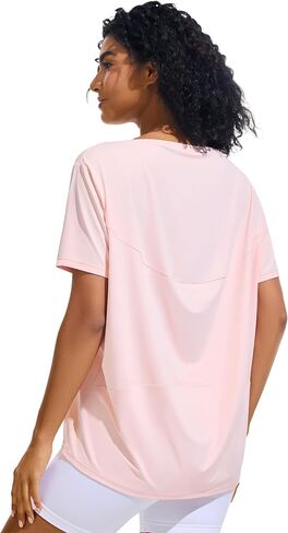 JOYSPELS Ice Silk Women's Short Sleeve Workout Shirts Quick Dry Boat Neck Loose Fit Athletic Running Tee Tops in Kuwait