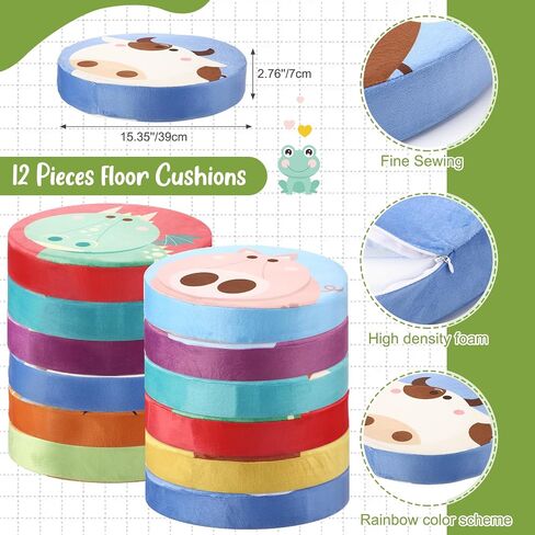 12 Pcs Round Floor Pillows for Kids Carpet Circles Floor Cushions for Classroom 15.35'' Rainbow Circle Flexible Seating Cushions Supplies Group Activity Marker for Kindergarten Playroom in Saudi Arabia