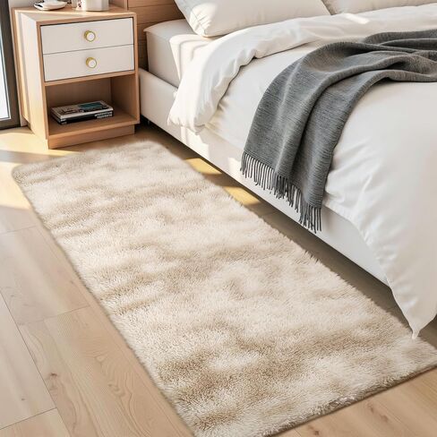 COZYLOOM Runner Rug 2x6 Shag Fluffy Area Rug Soft Plush Furry Rugs Runner Non Slip Bottom Runner Extra Comfy Plush Hallway Rug for Girls Kids Room Bedroom Nursery Dorm,Tie Dye Coffee in Kuwait