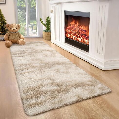 COZYLOOM Runner Rug 2x6 Shag Fluffy Area Rug Soft Plush Furry Rugs Runner Non Slip Bottom Runner Extra Comfy Plush Hallway Rug for Girls Kids Room Bedroom Nursery Dorm,Tie Dye Coffee in Kuwait