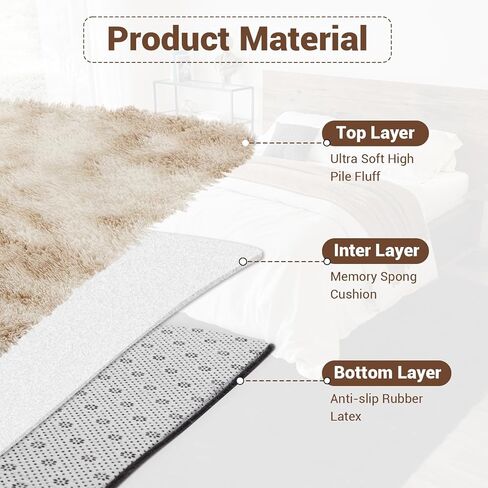 COZYLOOM Runner Rug 2x6 Shag Fluffy Area Rug Soft Plush Furry Rugs Runner Non Slip Bottom Runner Extra Comfy Plush Hallway Rug for Girls Kids Room Bedroom Nursery Dorm,Tie Dye Coffee in Kuwait