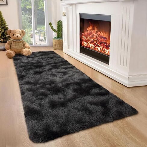 COZYLOOM Runner Rug 2x6 Shag Fluffy Area Rug Soft Plush Furry Rugs Runner Non Slip Bottom Runner Extra Comfy Plush Hallway Rug for Girls Kids Room Bedroom Nursery Dorm,Tie Dye Coffee in Saudi Arabia