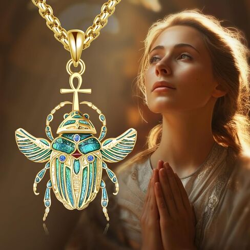 Ankh Cross/Scarab/Anubis/Nefertiti Necklace 925 Sterling Silver Pendant Necklace Egyptian Jewelry Gifts for Men Women in Kuwait