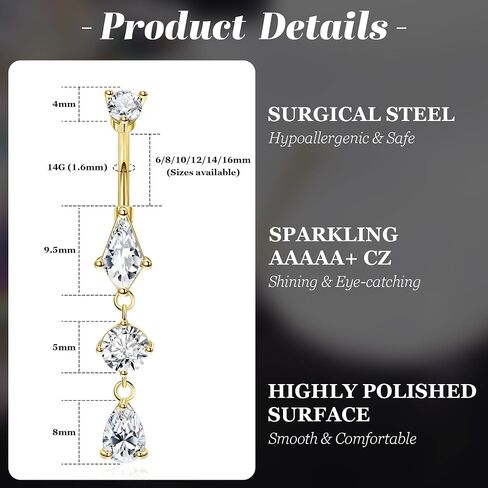 14G الصلب الجراحي حلقة البطن الخاتم للنساء دمعة يتجول في خاتم السرة hypoallergenic الحديد تشيك توليفشيغن مجوهرات ثقب 6-16 ملم in Kuwait