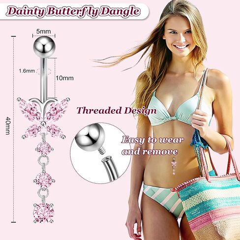 Hypoallergenic Titanium Belly Button Ring for Women, Dangle Navel Piercing Jewelry, Surgical Steel Gold Plated Belly Piercing Ring in Saudi Arabia