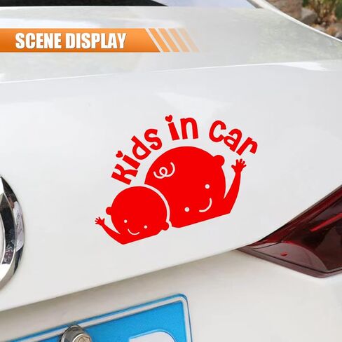 2PCS Kids in Car Sticker Decal, Baby on Board Car Decal, Baby on Board Sign for Car Safety Driving, Kids in Car Funny Vinyl Decal for Car Windows and Bumpers (White) in Saudi Arabia