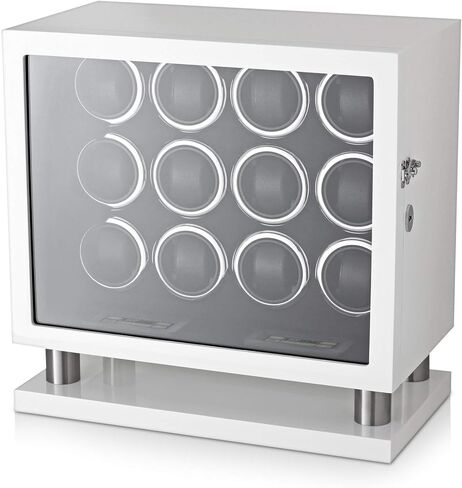 12 ساعة ويندر للساعات التلقائية مع الإضاءة الخلفية LED والتحكم في شاشة LCD (White + Black) in Kuwait
