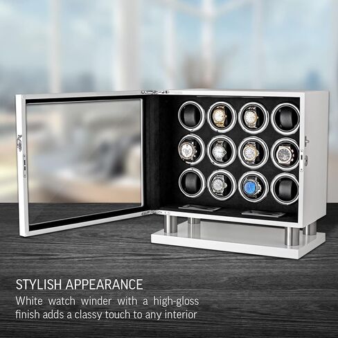 12 ساعة ويندر للساعات التلقائية مع الإضاءة الخلفية LED والتحكم في شاشة LCD (White + Black) in Kuwait