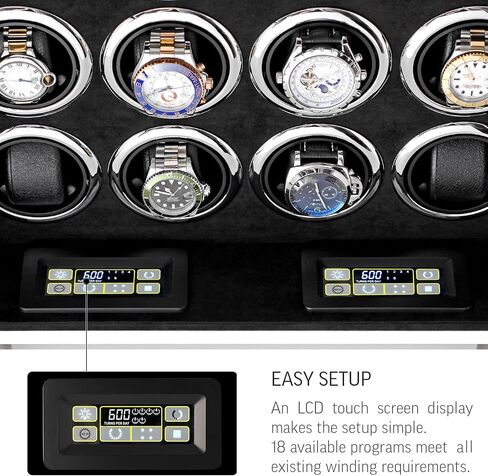 12 ساعة ويندر للساعات التلقائية مع الإضاءة الخلفية LED والتحكم في شاشة LCD (White + Black) in Kuwait
