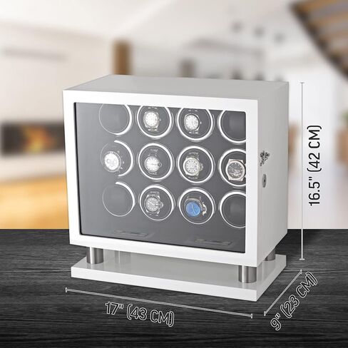 12 ساعة ويندر للساعات التلقائية مع الإضاءة الخلفية LED والتحكم في شاشة LCD (White + Black) in Kuwait