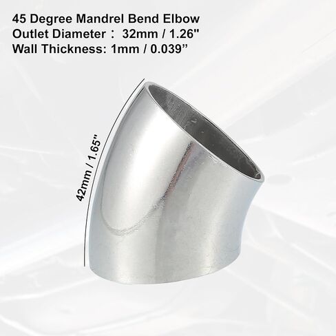 X AUTOHAUX OD 1.25" 45 Degree Mandrel Bend Exhaust Elbow Pipe SS304 Stainless Steel Bend Tube 20GA /.036" Wall Thickness Exhaust Piping for Car Exhaust Pipe Elbow Modified 1pcs in Saudi Arabia