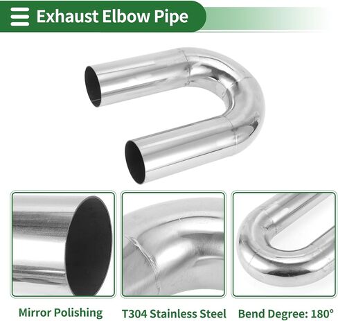 Motoforti 57mm/2.25" OD 180 Degree U-Bend Tube T304 Stainless Steel Mandrel Exhaust Pipe DIY Custom Car Modified Exhaust Pipe Tubing Piping 200mm/7.87" Length Silver Tone in Saudi Arabia