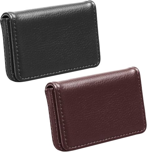 2 Pack Business Card Holder Case PU Leather Multi Card Case Wallet with Magnetic Shut - Black + Red in Kuwait