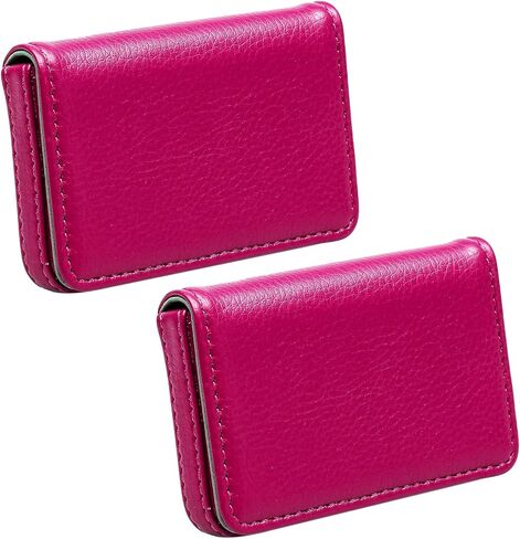 2 Pack Business Card Holder Case PU Leather Multi Card Case Wallet with Magnetic Shut - Black + Red in Kuwait
