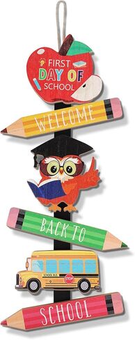 23'' Welcome Back to School Sign for First Day of School Classroom Wall Wooden Door Hanging Wreath for Yard Outside Apple School Bus Owl Pencil Ornament in Saudi Arabia