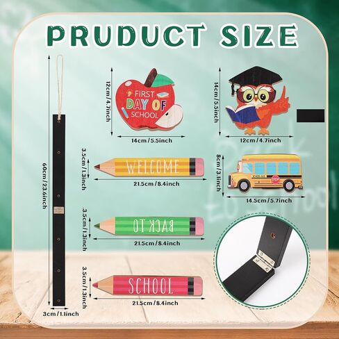 23'' Welcome Back to School Sign for First Day of School Classroom Wall Wooden Door Hanging Wreath for Yard Outside Apple School Bus Owl Pencil Ornament in Saudi Arabia