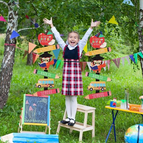 23'' Welcome Back to School Sign for First Day of School Classroom Wall Wooden Door Hanging Wreath for Yard Outside Apple School Bus Owl Pencil Ornament in Saudi Arabia