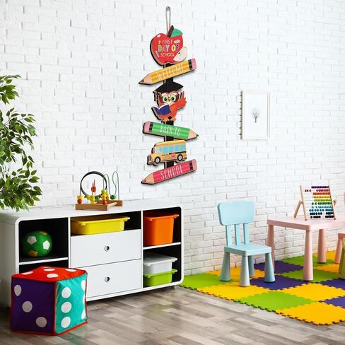 23'' Welcome Back to School Sign for First Day of School Classroom Wall Wooden Door Hanging Wreath for Yard Outside Apple School Bus Owl Pencil Ornament in Saudi Arabia