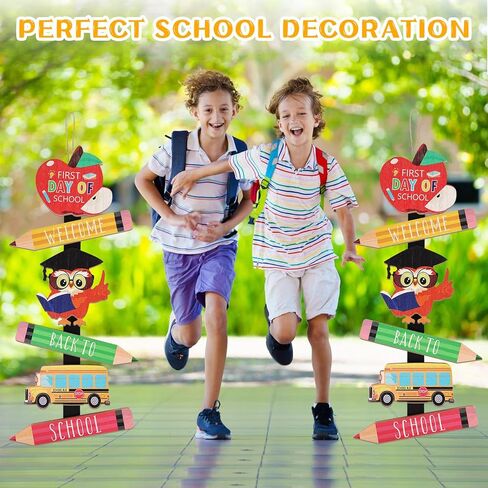 23'' Welcome Back to School Sign for First Day of School Classroom Wall Wooden Door Hanging Wreath for Yard Outside Apple School Bus Owl Pencil Ornament in Saudi Arabia