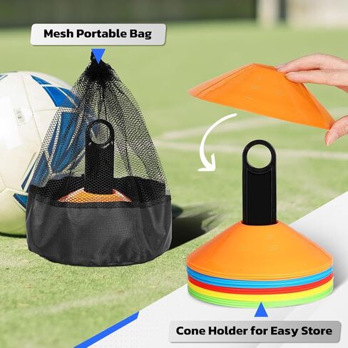 GHB Disc Cones 100 Pack Soccer Cones Sport Cones Training with Carry Bag and Holder for Football, Basketball, Coaching, Practice Equipment Includes Cone Drills Guide in Kuwait