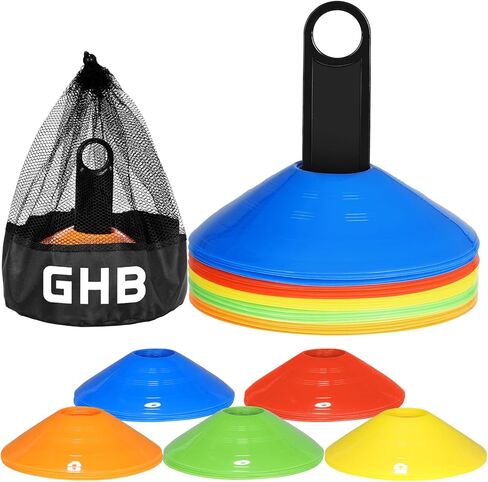 GHB Disc Cones 100 Pack Soccer Cones Sport Cones Training with Carry Bag and Holder for Football, Basketball, Coaching, Practice Equipment Includes Cone Drills Guide in Kuwait