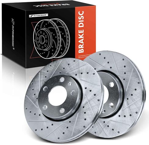 A-Premium 11.34 inch (288mm) Front Drilled and Slotted Disc Brake Rotors Compatible with Select Volkswagen, Audi Models - Passat, A4, A4 Quattro, A6, A6 Quattro, 100, 100 Quattro in Saudi Arabia