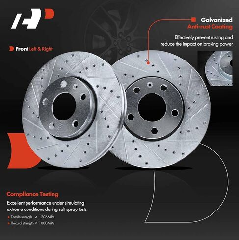 A-Premium 11.34 inch (288mm) Front Drilled and Slotted Disc Brake Rotors Compatible with Select Volkswagen, Audi Models - Passat, A4, A4 Quattro, A6, A6 Quattro, 100, 100 Quattro in Saudi Arabia