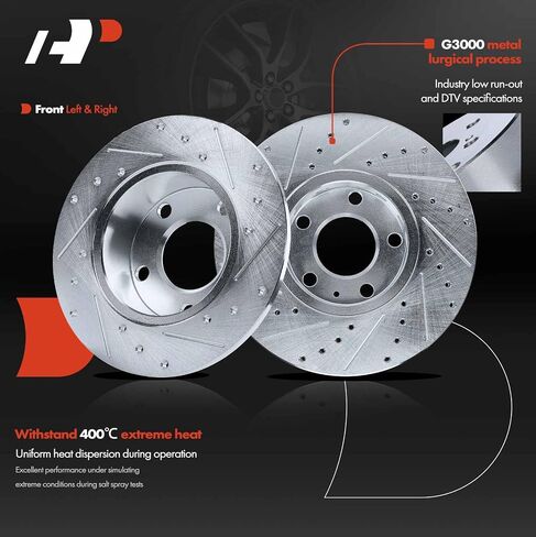 A-Premium 11.34 inch (288mm) Front Drilled and Slotted Disc Brake Rotors Compatible with Select Volkswagen, Audi Models - Passat, A4, A4 Quattro, A6, A6 Quattro, 100, 100 Quattro in Saudi Arabia