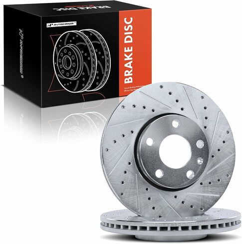 A-Premium 11.34 inch (288mm) Front Drilled and Slotted Disc Brake Rotors Compatible with Select Volkswagen, Audi Models - Passat, A4, A4 Quattro, A6, A6 Quattro, 100, 100 Quattro in Saudi Arabia