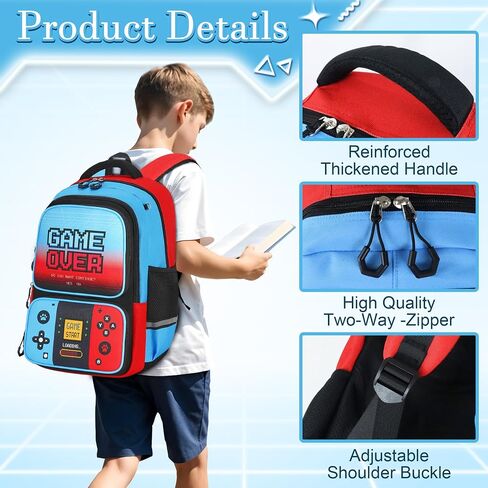 Gamer Backpack for Boys, Boys Backpack with Lunch Box Pencil Bag, 17" Video Game Bookbag for Kids Teens Elementary Middle School Ages 6-16 in Saudi Arabia
