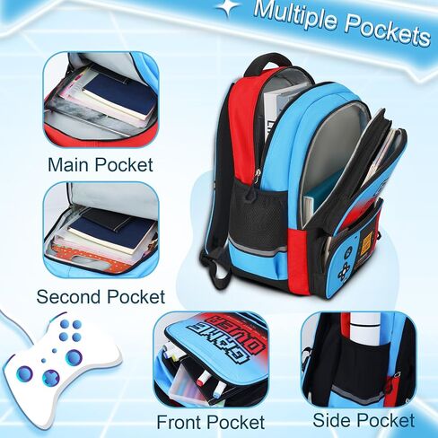 Gamer Backpack for Boys, Boys Backpack with Lunch Box Pencil Bag, 17" Video Game Bookbag for Kids Teens Elementary Middle School Ages 6-16 in Saudi Arabia