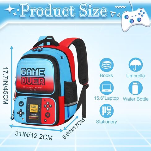 Gamer Backpack for Boys, Boys Backpack with Lunch Box Pencil Bag, 17" Video Game Bookbag for Kids Teens Elementary Middle School Ages 6-16 in Saudi Arabia