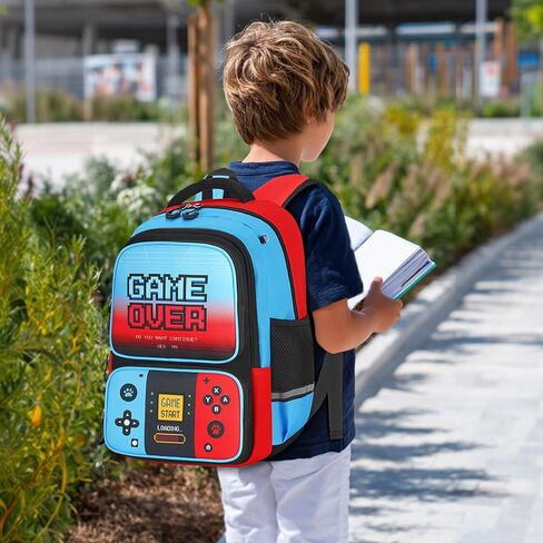 Gamer Backpack for Boys, Boys Backpack with Lunch Box Pencil Bag, 17" Video Game Bookbag for Kids Teens Elementary Middle School Ages 6-16 in Saudi Arabia