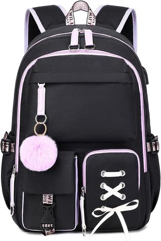 Backpack for Girls Women College Laptop Backpacks Girl Cute School Bag Kids Bookbag with USB Charging Port College Middle High Elementary School Backpack for Teen Girls Travel Daypack-Purple in Saudi Arabia