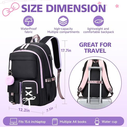 Backpack for Girls Women College Laptop Backpacks Girl Cute School Bag Kids Bookbag with USB Charging Port College Middle High Elementary School Backpack for Teen Girls Travel Daypack-Purple in Saudi Arabia