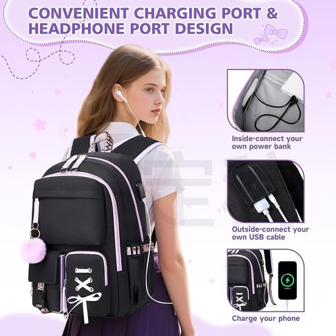 Backpack for Girls Women College Laptop Backpacks Girl Cute School Bag Kids Bookbag with USB Charging Port College Middle High Elementary School Backpack for Teen Girls Travel Daypack-Purple in Saudi Arabia