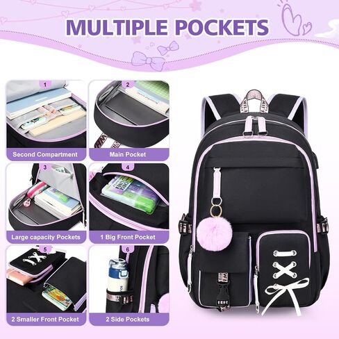 Backpack for Girls Women College Laptop Backpacks Girl Cute School Bag Kids Bookbag with USB Charging Port College Middle High Elementary School Backpack for Teen Girls Travel Daypack-Purple in Saudi Arabia