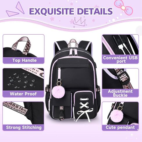 Backpack for Girls Women College Laptop Backpacks Girl Cute School Bag Kids Bookbag with USB Charging Port College Middle High Elementary School Backpack for Teen Girls Travel Daypack-Purple in Saudi Arabia