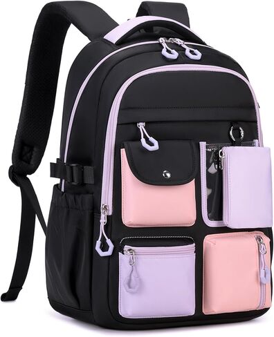 Backpack for Girls, Bookbag for Middle School & Elementary School, Multiple Pockets Cute Girls Backpacks Ages 6-12(Black) in Kuwait