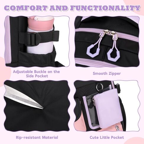 Backpack for Girls, Bookbag for Middle School & Elementary School, Multiple Pockets Cute Girls Backpacks Ages 6-12(Black) in Kuwait