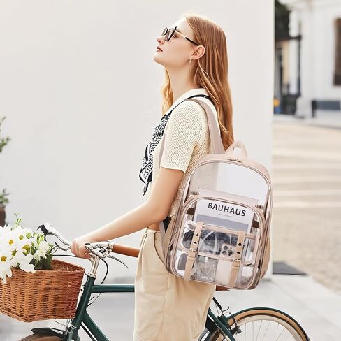 3PCS Clear Backpack for Women Girls, Heavy Duty Transparent Bookbag for School, Fabric & PVC Transparent Backpack with Reinforced Strap, Capacity Leather Clear Bag for College, Travel in Kuwait