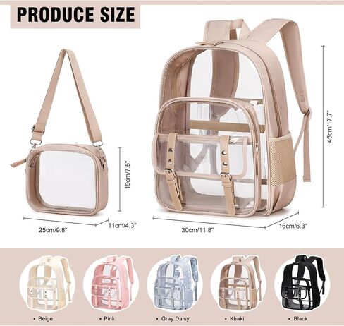 3PCS Clear Backpack for Women Girls, Heavy Duty Transparent Bookbag for School, Fabric & PVC Transparent Backpack with Reinforced Strap, Capacity Leather Clear Bag for College, Travel in Kuwait