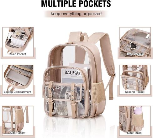 3PCS Clear Backpack for Women Girls, Heavy Duty Transparent Bookbag for School, Fabric & PVC Transparent Backpack with Reinforced Strap, Capacity Leather Clear Bag for College, Travel in Kuwait