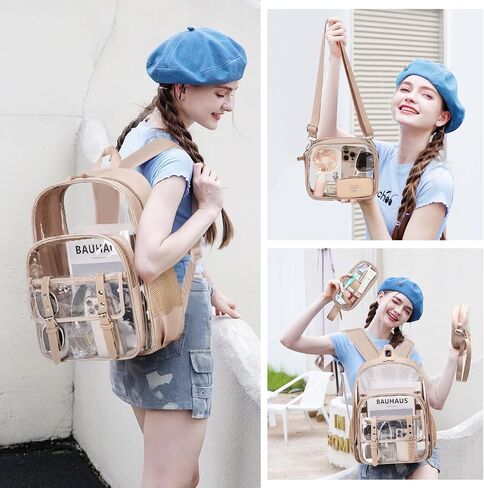 3PCS Clear Backpack for Women Girls, Heavy Duty Transparent Bookbag for School, Fabric & PVC Transparent Backpack with Reinforced Strap, Capacity Leather Clear Bag for College, Travel in Kuwait