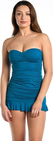 La Blanca Women's Island Goddess Bandeau Tankini Swimsuit Top, Dark Cherry, 4 in Kuwait