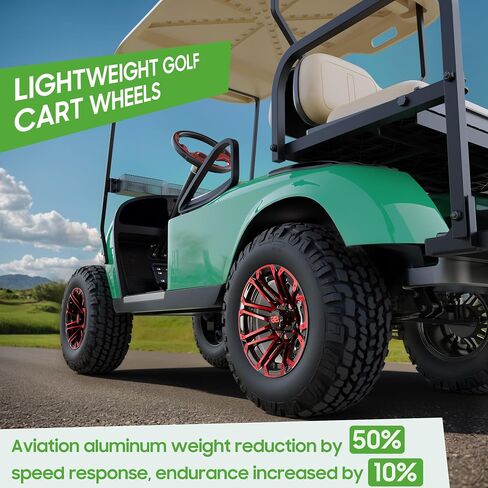 10L0L 12 بوصة مراكز العربة الجولف (4 عبوات) مع قبعات مركز SS - لسيارة Yamaha ، Club Car ، Ezgo - 12x7 ، 4 * 101.6 Bolt Pattern ، 25 ملم إزاحة - عجلات ألومنيوم متينة مسحوق متين (الأسود بشكل عام) in Saudi Arabia