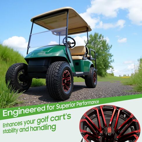 10L0L 12 بوصة مراكز العربة الجولف (4 عبوات) مع قبعات مركز SS - لسيارة Yamaha ، Club Car ، Ezgo - 12x7 ، 4 * 101.6 Bolt Pattern ، 25 ملم إزاحة - عجلات ألومنيوم متينة مسحوق متين (الأسود بشكل عام) in Saudi Arabia