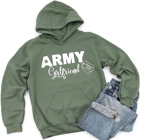 Custom Army Girlfriend Sweatshirt with Soldier Name (2XL, Sweatshirt, Military green) in Kuwait
