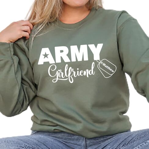 Custom Army Girlfriend Sweatshirt with Soldier Name (2XL, Sweatshirt, Military green) in Kuwait